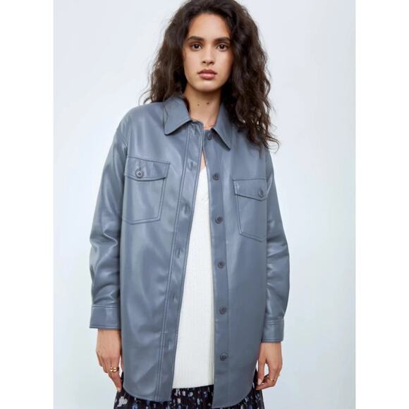 Wilfred Aritzia Ganna Button Down Faux Vegan Leather Jacket Shacket Medium - Picture 1 of 6